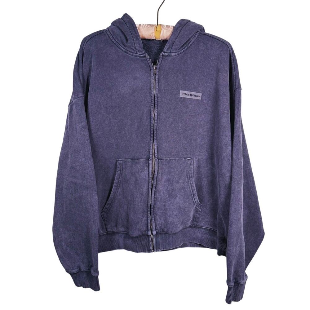 Teddy Fresh Mens Acid Wash Full Zip Hoodie Size Large Gray Streetwear 90s Grunge